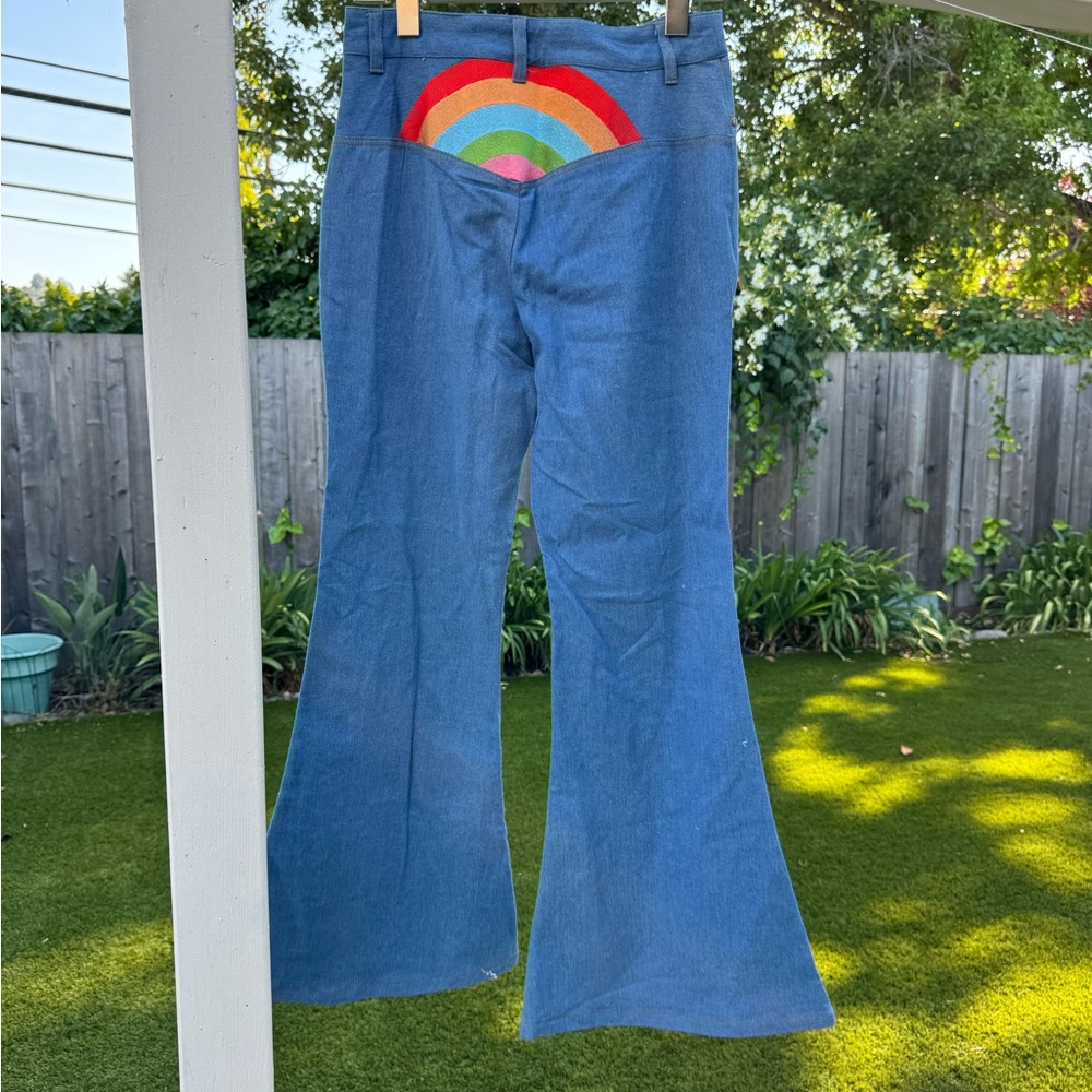 Unique Vintage Retro 70’s Rainbow Bell Bottoms - M